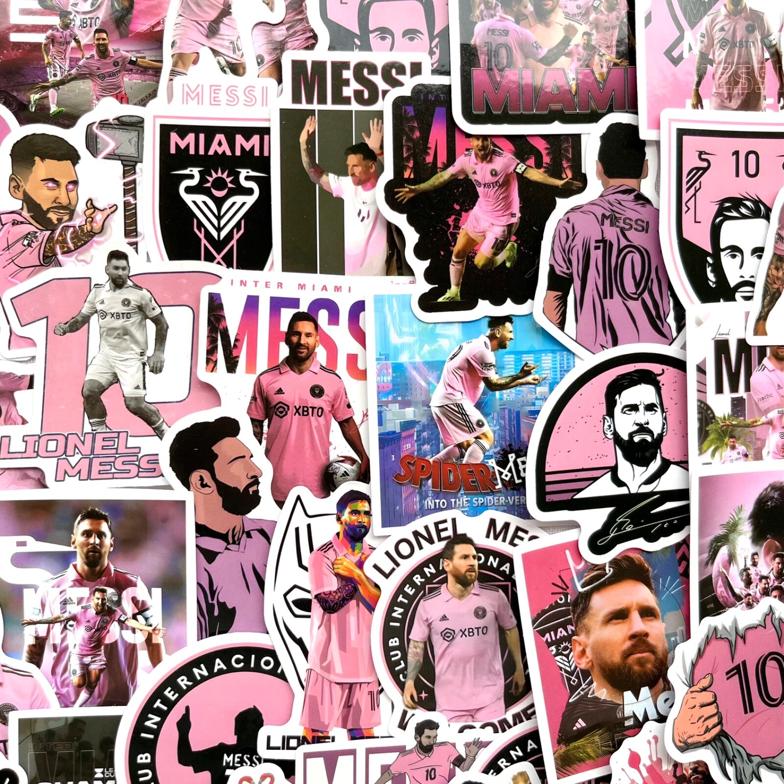 5-50 pcs Messi Inspired Stickers, Miami Pink World Cup Trophy Laptop Car Decals gallery
