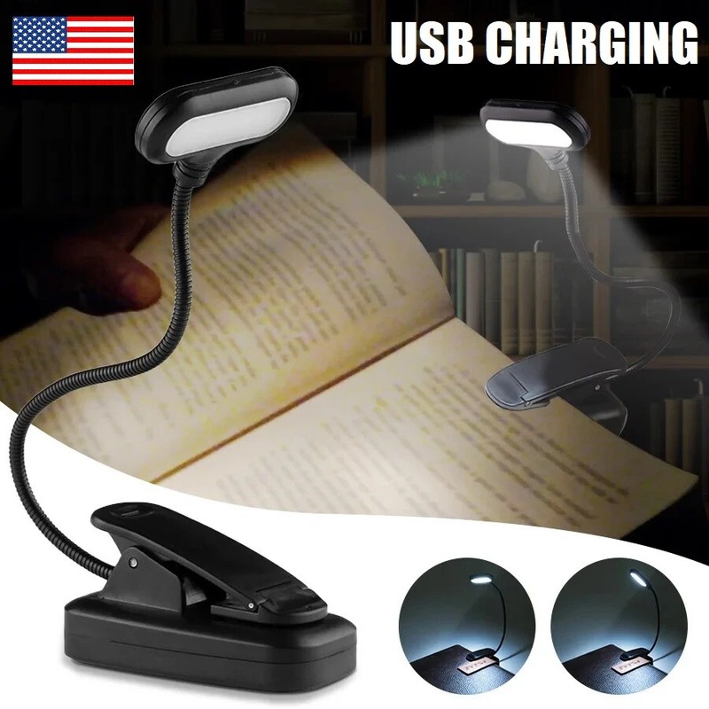 Small Table LED Reading Book Light USB Rechargeable Flexible Clip Desk Lamp USA gallery