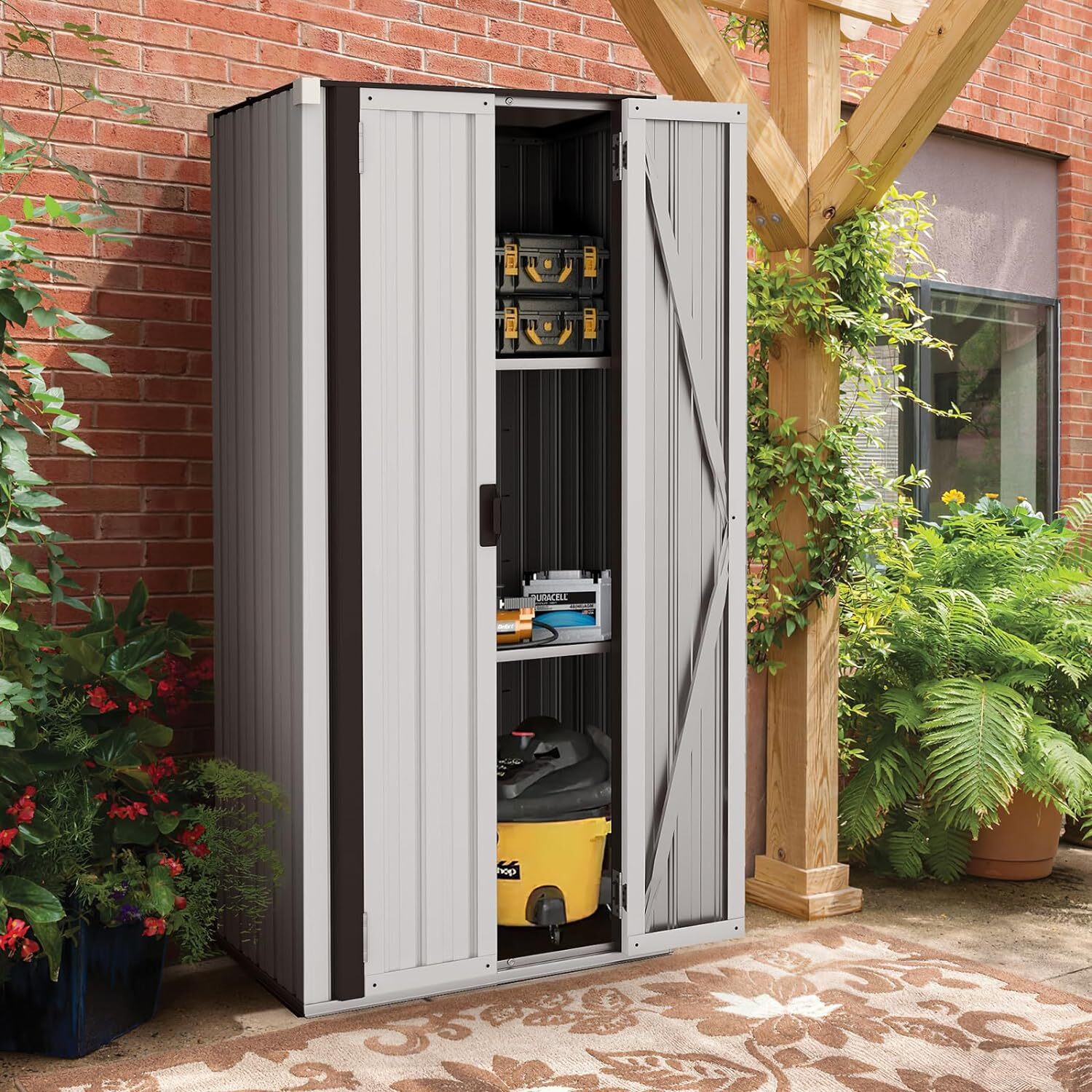 Outdoor Lockable Metal Storage Cabinet w/ Adjustable Shelves Garden Shed gallery