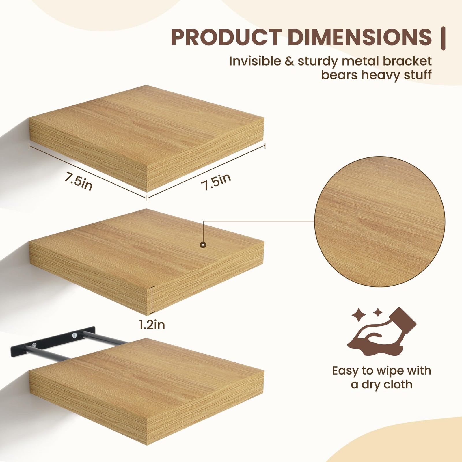 Fun Memories Floating Shelves For Wall - 7.5 Inch Square Shelves Invisible gallery