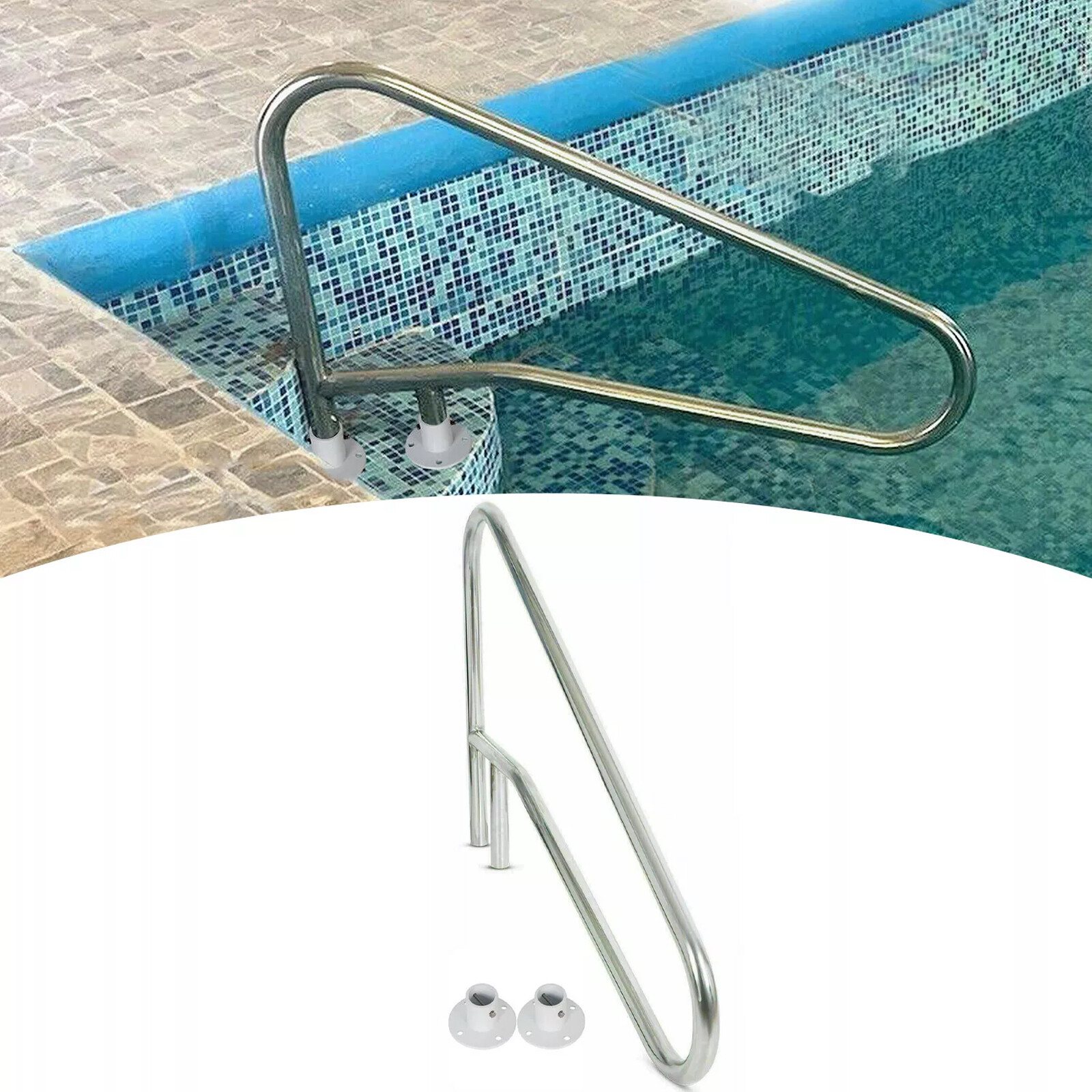Swimming Pool Handrail Cross Braced Deck Mounted Step Stair Rail Stainless steel gallery