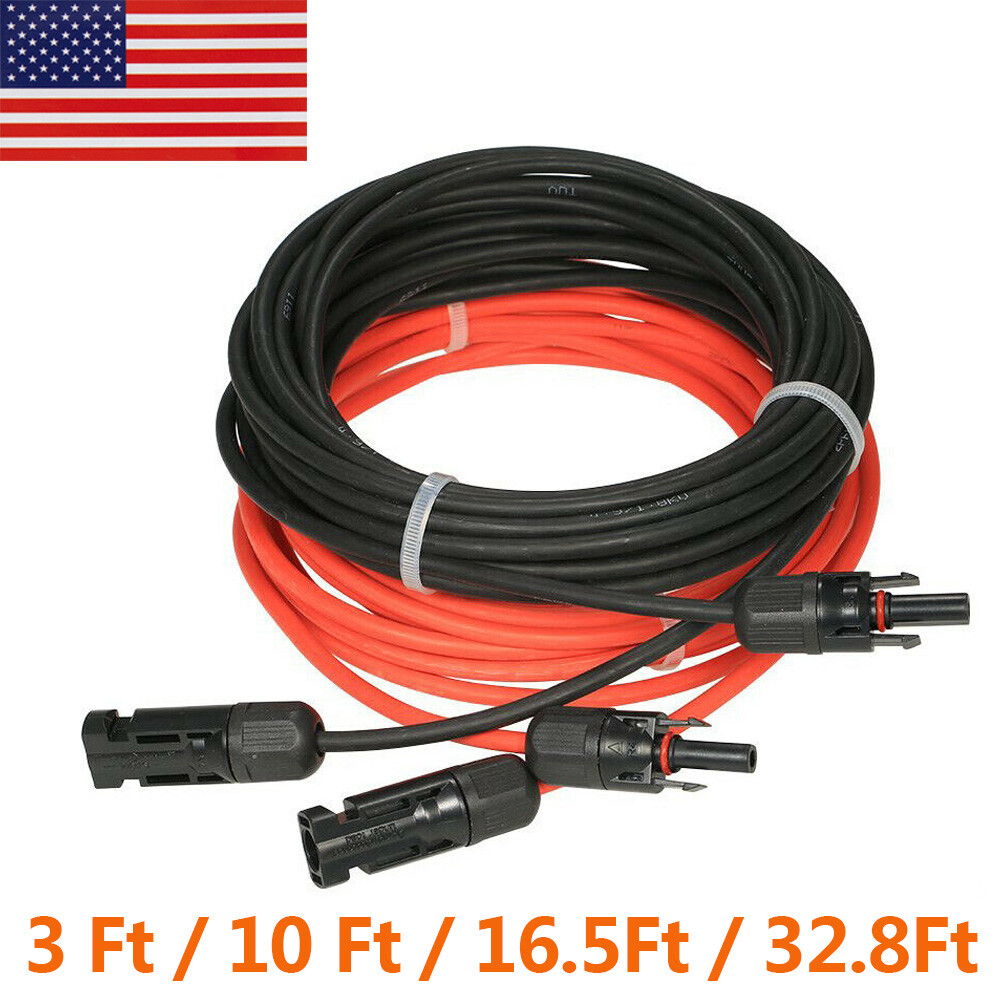 1 Pair Solar Panel Extension Cable Wire Solar Connectors 10 AWG Gauge Black Red gallery