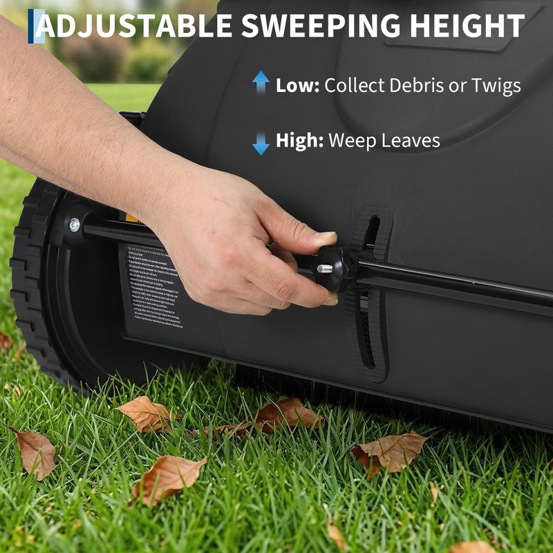 21" Push Lawn Sweeper Leaf Grass Collector Adjustable Height Yard Cleaner Tool gallery