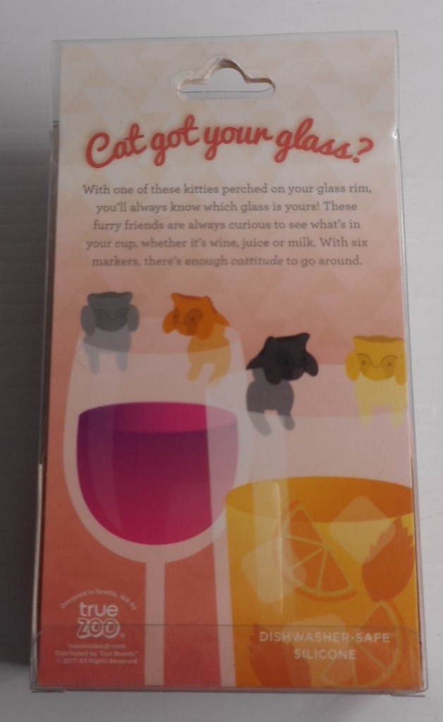 Set 6 Paws Off Cats Kittens Wine Glass Markers True Zoo Silicone Multi-Color NEW gallery