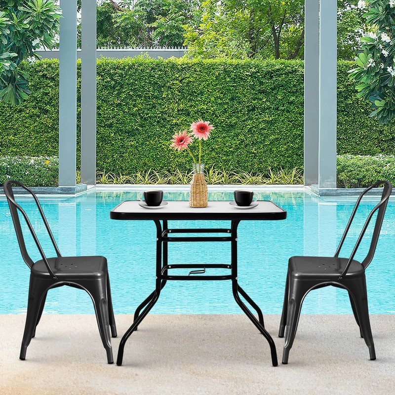 Outdoor Dining Table Patio Table w/ Tempered Glass Umbrella Hole for Lawn, Yard gallery