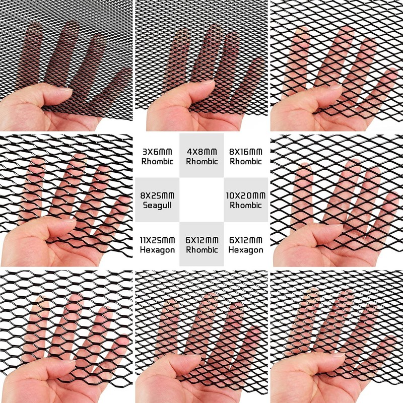 Universal 13"x13" Car Grill Mesh Insert Aluminum Alloy Rhombic 4x8mm, 3Pcs gallery