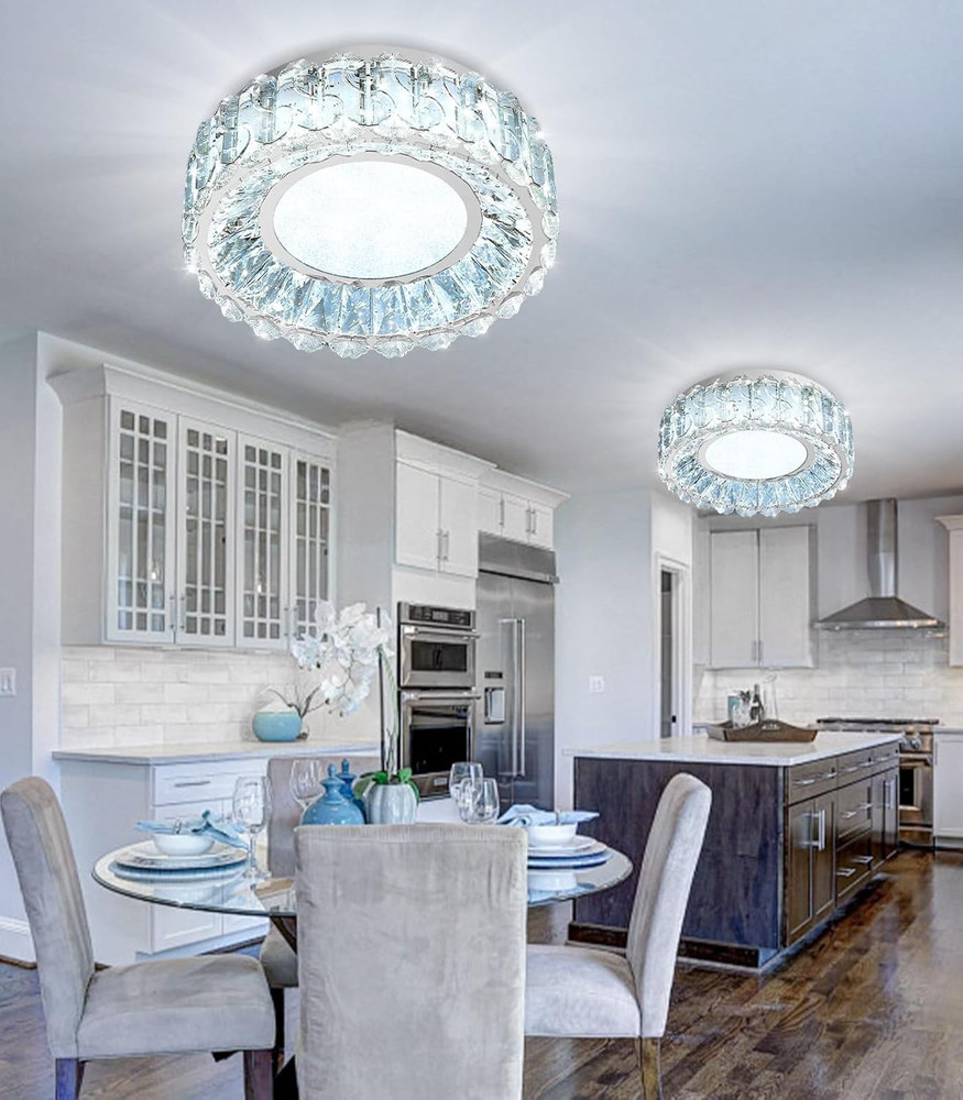 Dimmable 12" Crystal LED Chandelier Flush Mount Light for Bedroom & Hallway