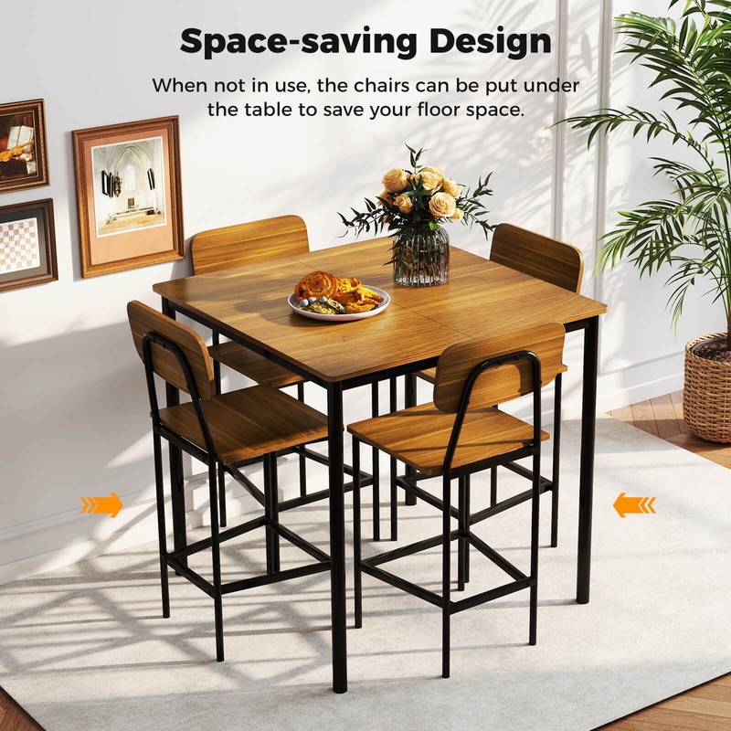 Costway 5PCS Dining Table Set W/ Counter Height Table & 4 Bar Stools W/ Footrest gallery