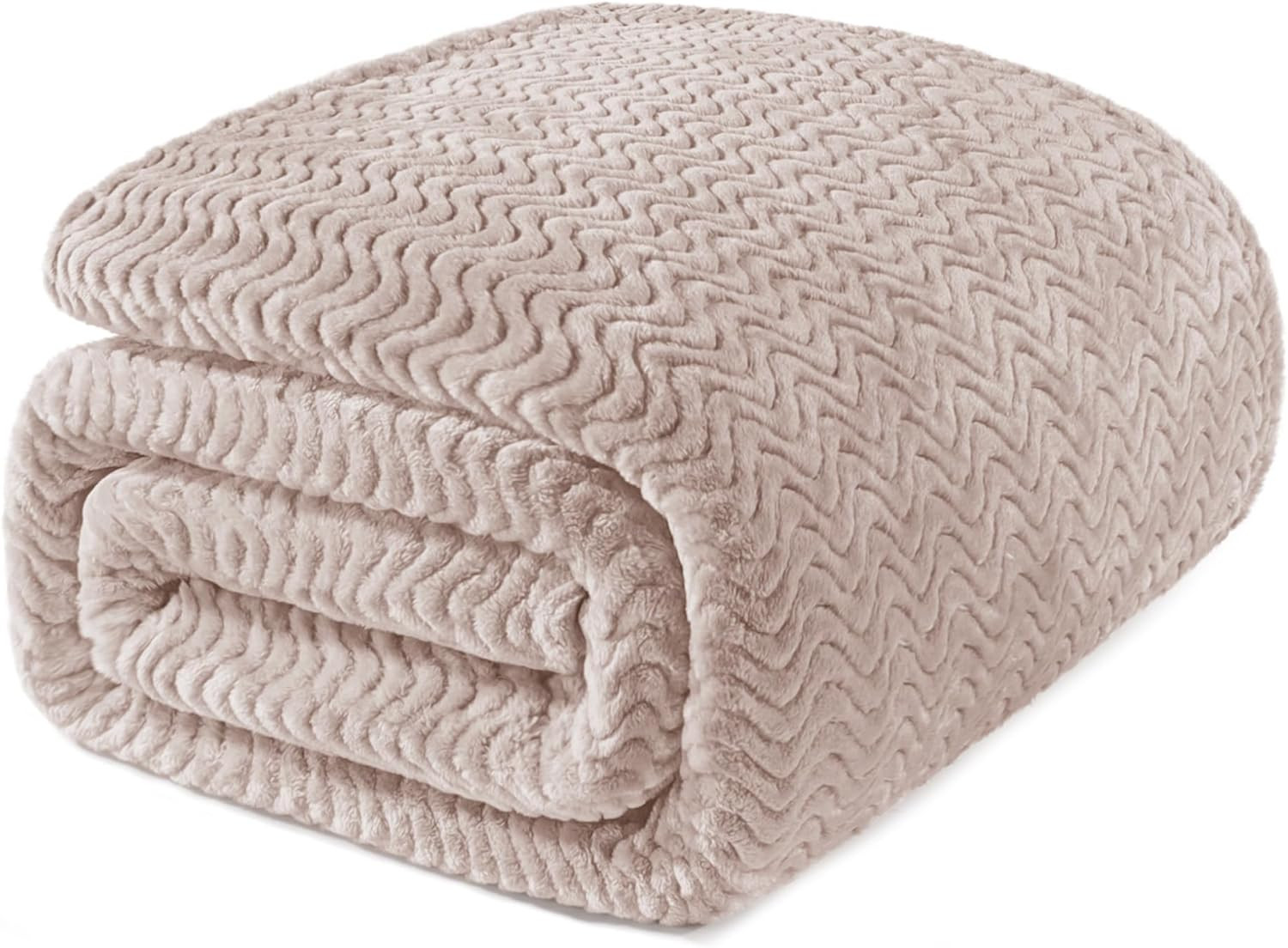 King Size Fleece Blanket 90x104 Inches Decorative Wave Textured Soft Camel gallery