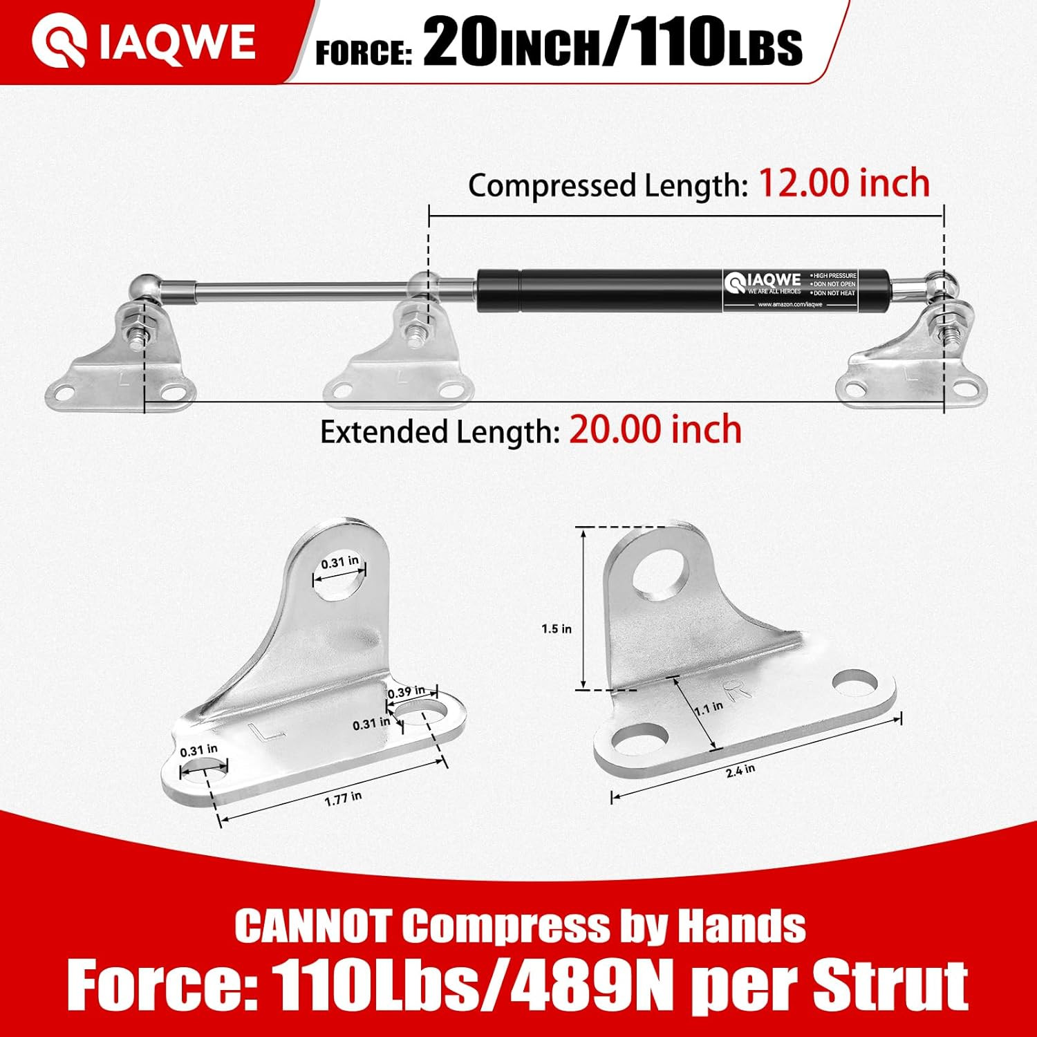 20Inch 110Lb/489N Gas Strut Spring Shock Lift Kit for RV Queen Bed Door Outdoor gallery