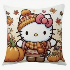 Hello Kitty Fall Thanksgiving Boho Holiday Throw Pillow Cover Home Decor 18”