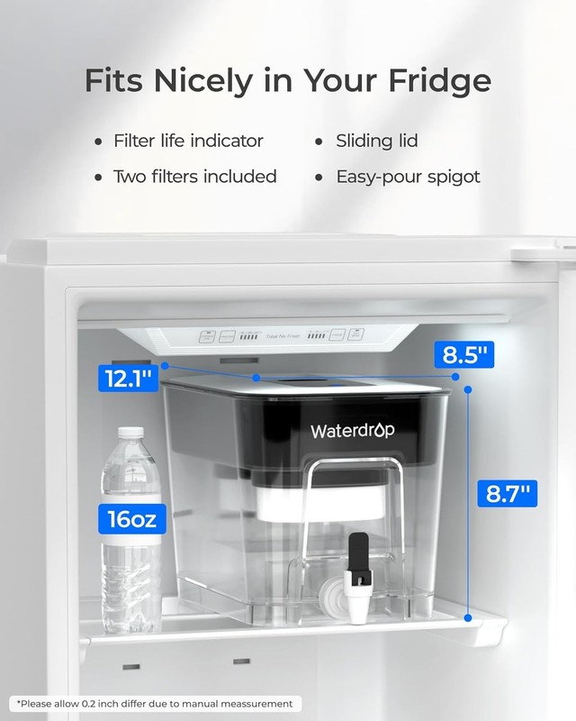 Waterdrop 20-Cup Water Filter Dispenser with 1 Filter, (200 gallons), Black gallery