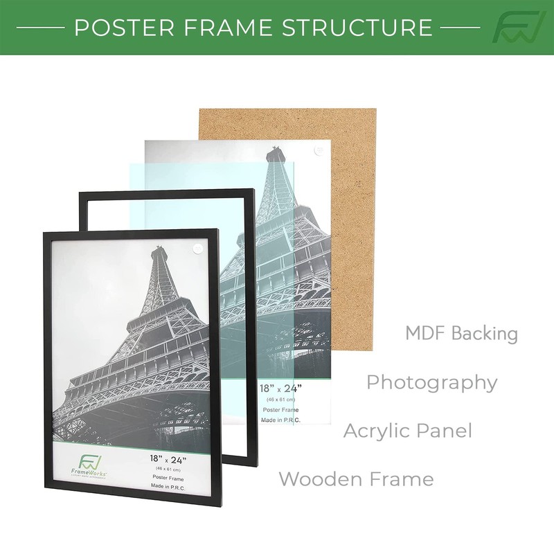 FrameWorks 16” x 20” 2-Pack Black Back-Loading Wooden Poster Frame with gallery