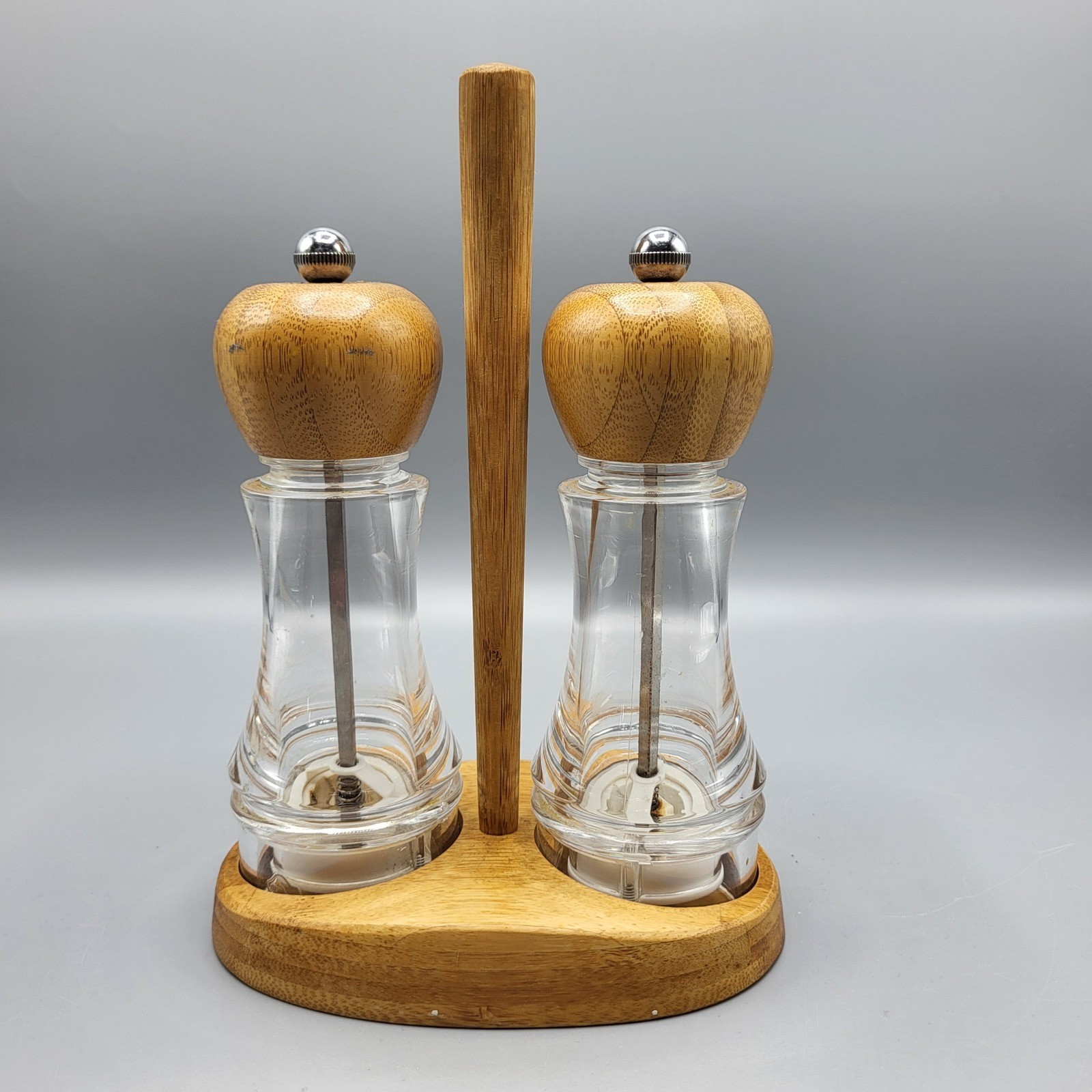 Pampered Chef Salt and Pepper Grinder Set Bamboo Acrylic Clear Wood gallery