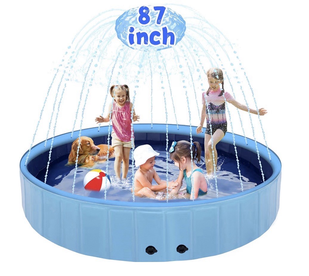 Foldable Dog Pool with Sprinkler, 87 in Extra Large Dog Swimming Pool, Outdoo... gallery