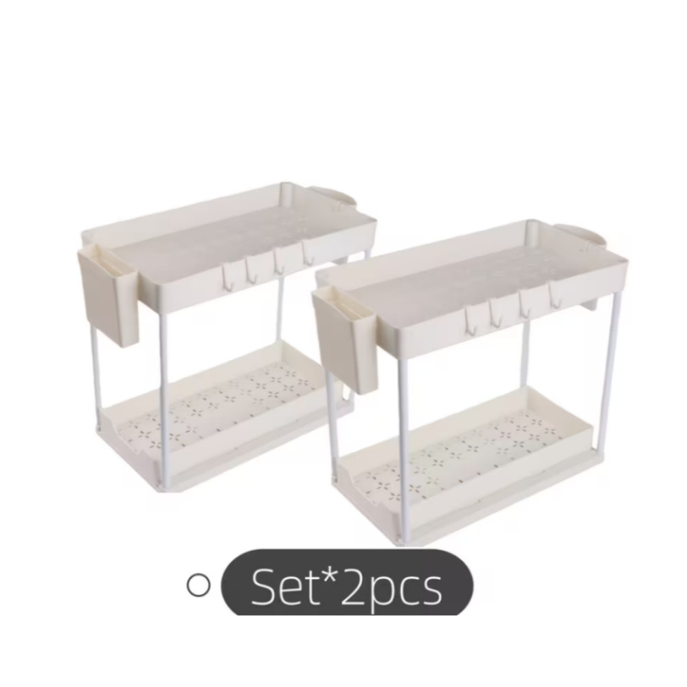 2Pcs White 2-Tier Pull Out Storage Shelf Kitchen Bathroom Counter Organizer gallery
