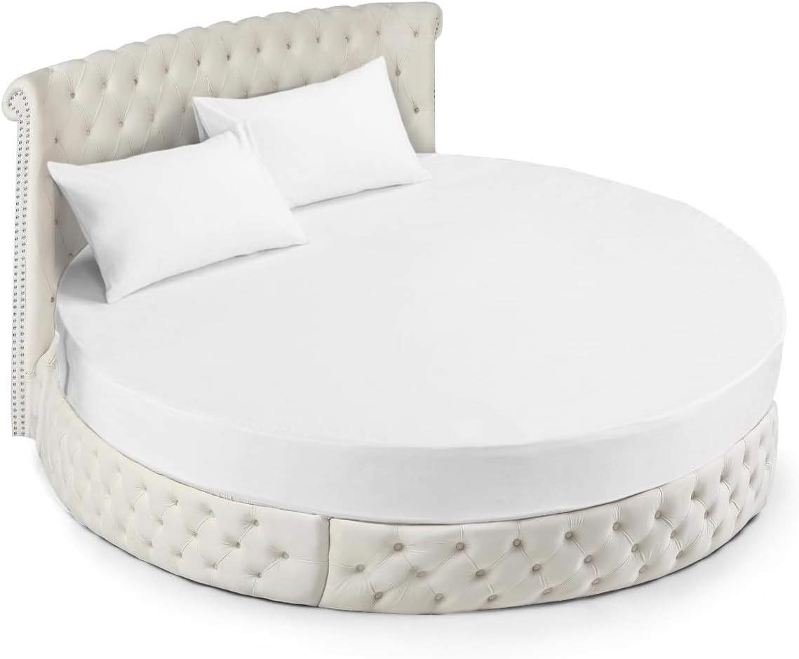 4 Piece Round Bed Sheet Set - Solid White 600 TC Cotton Pocket Up to 20 Inch - gallery