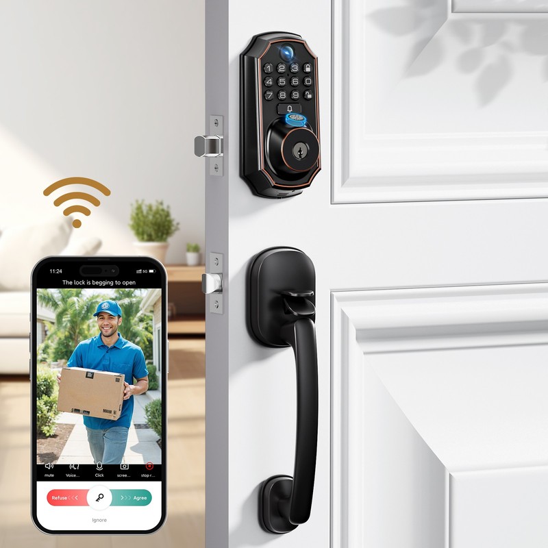 ARPHA Keyless Smart Door Lock Fingerprint WiFi APP Video Camera Doorbell+Handle gallery