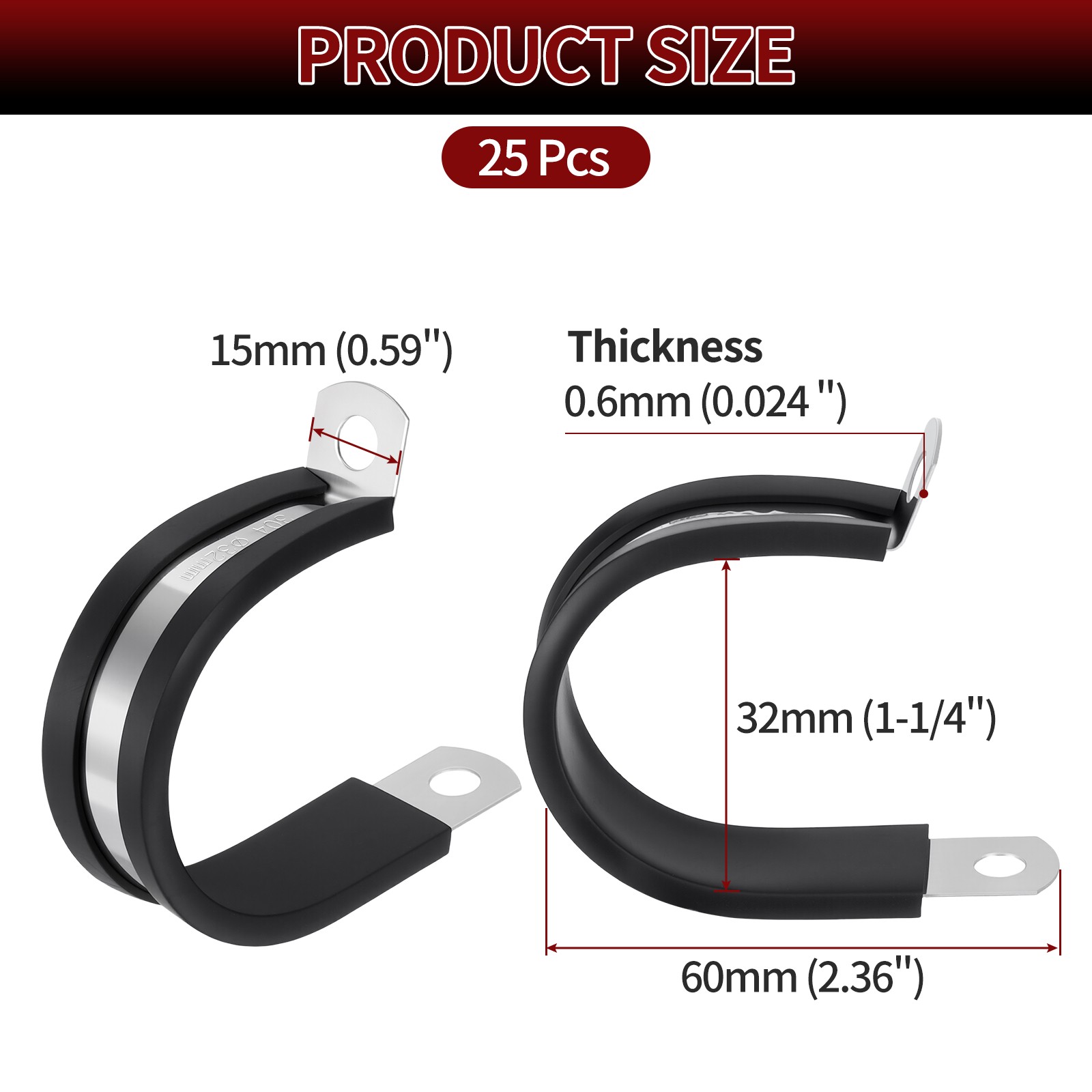25Pcs 32mm (1-1/4") Stainless Steel Loop Hose Clamp, Vinyl Coated Pipe Clamps gallery