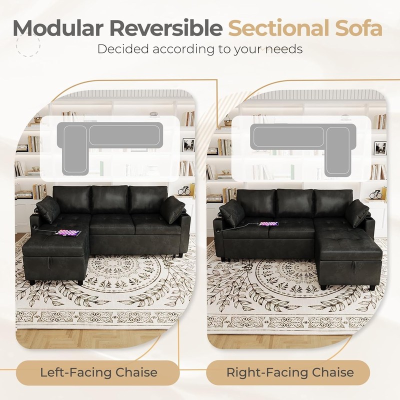 3 in 1 Pull Out Sofa Bed Sleeper Sofa with Storage Chair Sectional L Shape Couch gallery