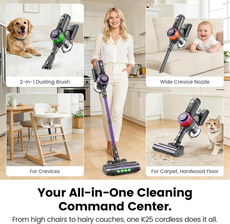 Cordless Vacuum Cleaner,75Min Runtime,600W 65KPA Dual Motor Pet Hair Vacuum gallery