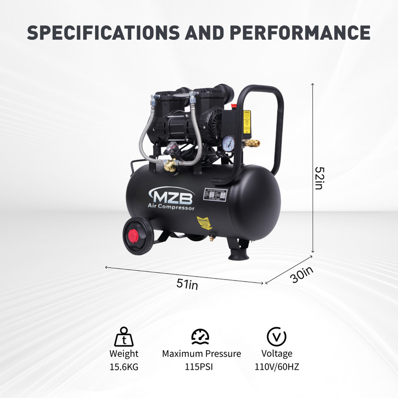 6.4 Gallon Ultra Quiet Air Compressor 110V/60Hz Steel Tanks Oil-Free 70dB gallery