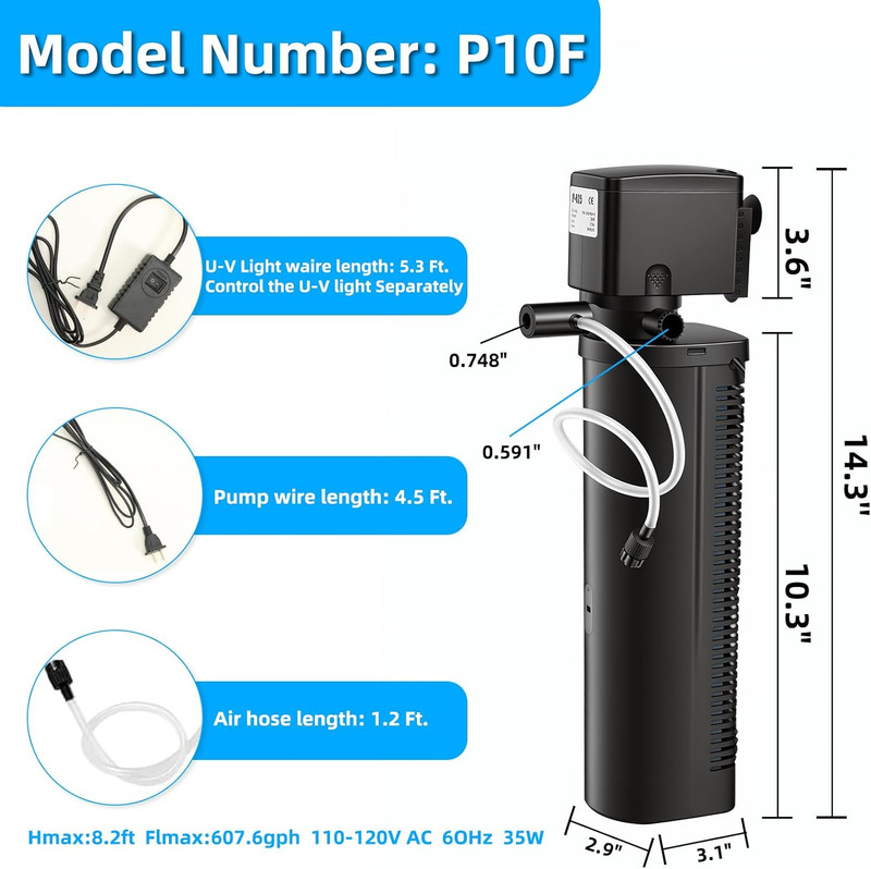 Pool Filter 600GPH with U-V Light for 75-1000 Gallon Swimming Pool Cold Plunge T gallery