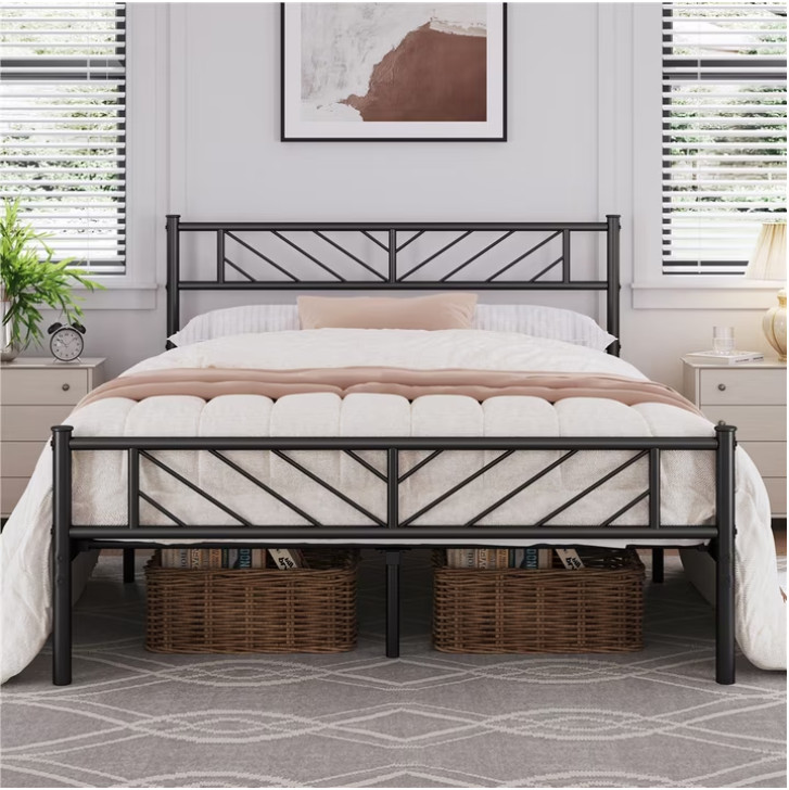 Metal Bed frame Queen Platform Bed with Arrow Design Headboard gallery