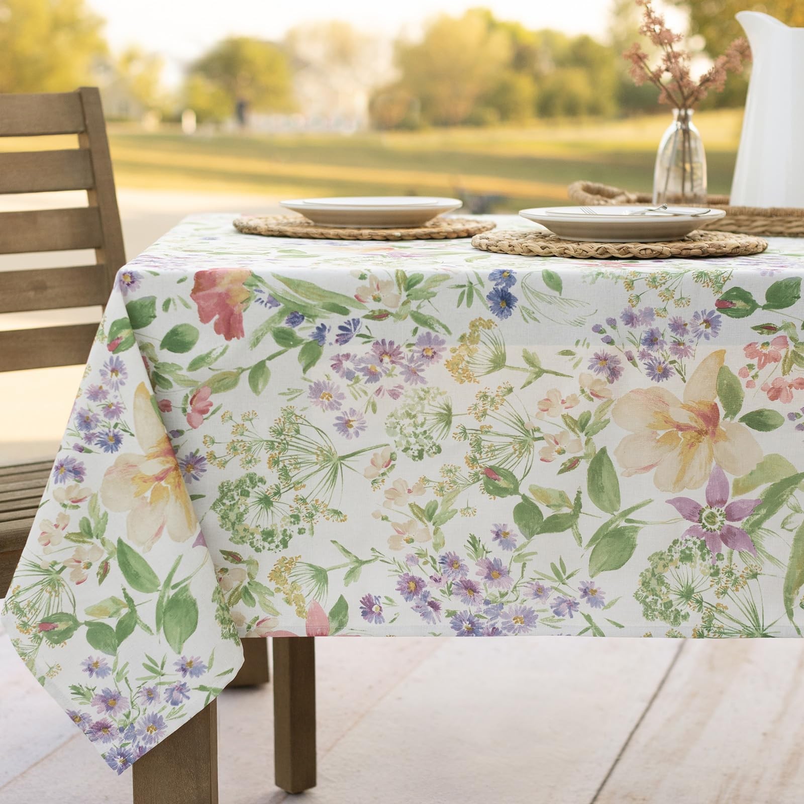 Floral Spring/Summer Durable Heavyweight Fabric Indoor Outdoor Tablecloth, Wa... gallery