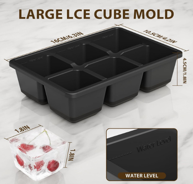 3 Pack 2 Inch Large Square Silicone Ice Cube Molds for Whiskey & Cocktails gallery