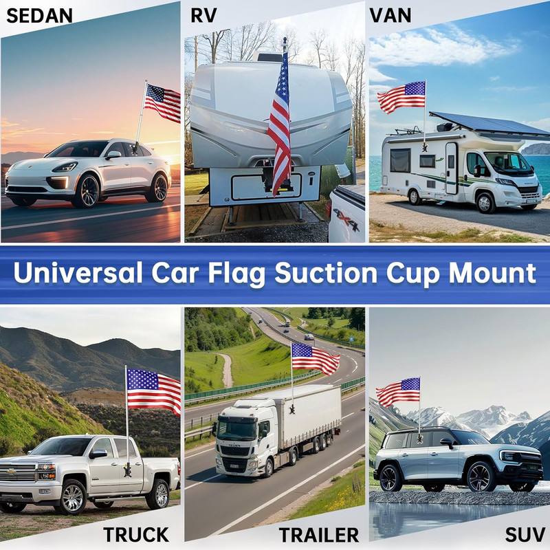 RV Flag Pole Mount with Suction Cups - Adjustable No Drill Holder for Vehicles gallery