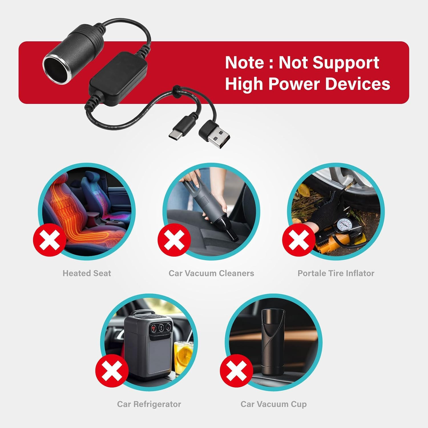 USB to Cigarette Lighter Adapter, 35Cm Cable, USB a & C Input 5V, 12V Car Cigare gallery