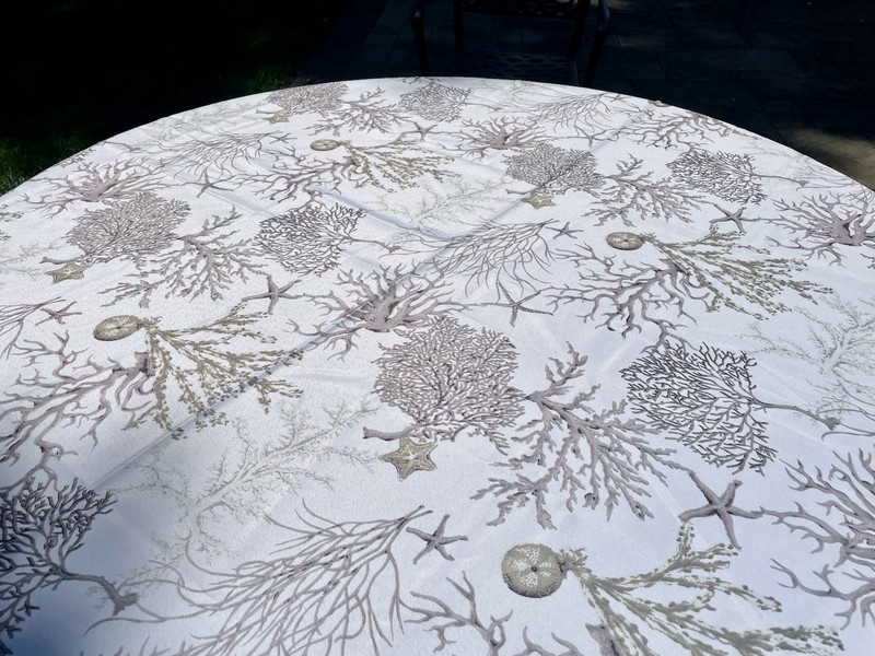 70” Round Polyester Tablecloth White-Neutral Colors Coastal, Beach, Ocean France gallery