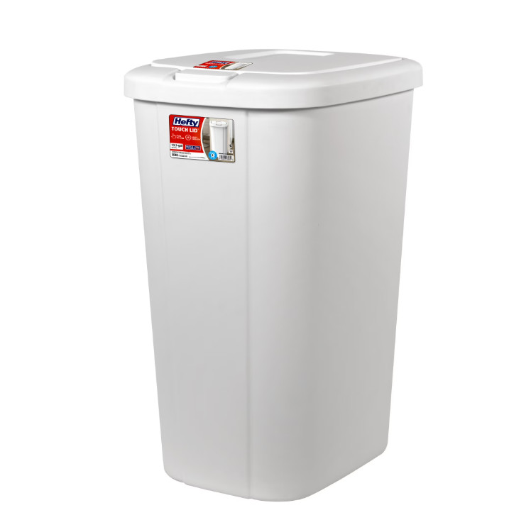 Hefty 13.3 Gallon Kitchen Trash Can with Touch Top Push Button Lid White gallery