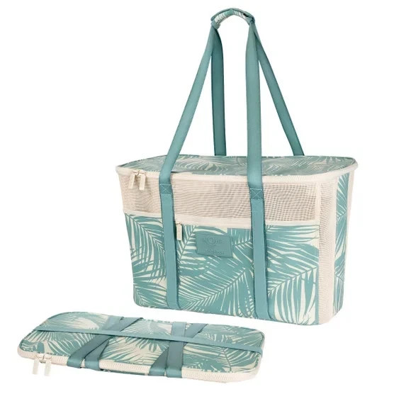 Aloha Collection CleverMade Collapsible Beach Tote Bag Fold Mesh Travel Teal gallery