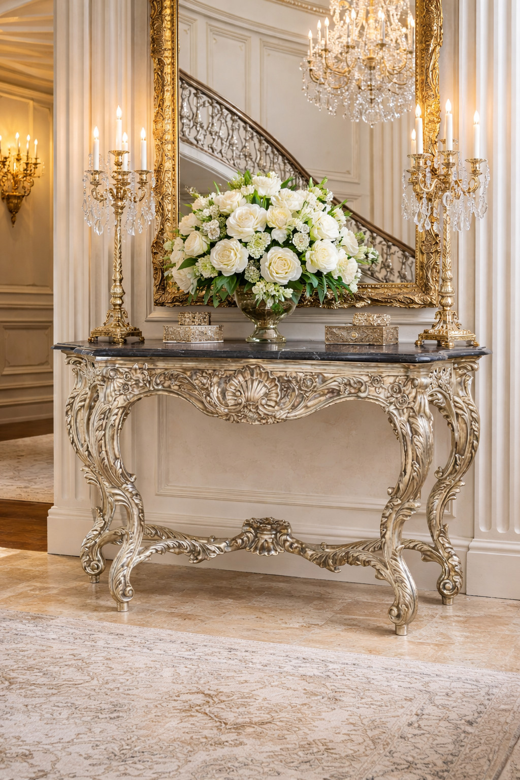 🔥 Luxury Baroque / Rococo Console Table with Black Marble Top 🔥 gallery