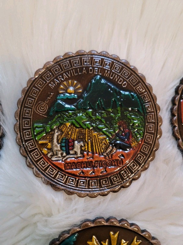 Peru Handpainted Coasters Llama Set 6 W/ Holder Folk Art Souvenir Mixed Material gallery