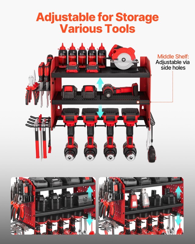 VEVOR Power Tool Organizer Wall Mount 3-Layer Drill Storage Rack 4 Drill Holders gallery