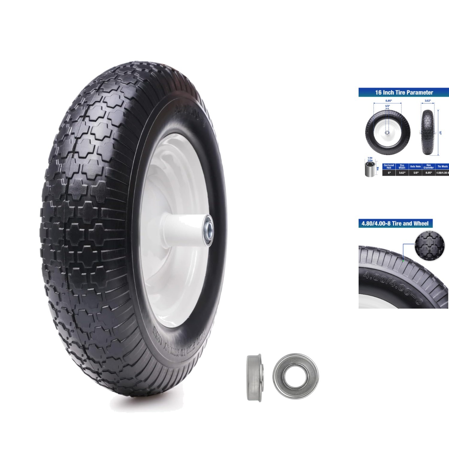 330 lb Load Capacity 16-Inch Flat Free Tire - Ideal for Utility & Garden Carts gallery