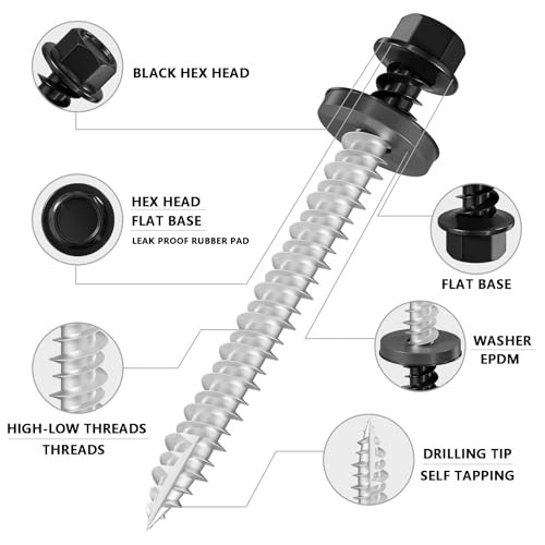 # 3/6 * 3" 42PCSlbs Hexagonal Metal Sheet roof Screws,#0 * 3 3/16*3 1 Black gallery