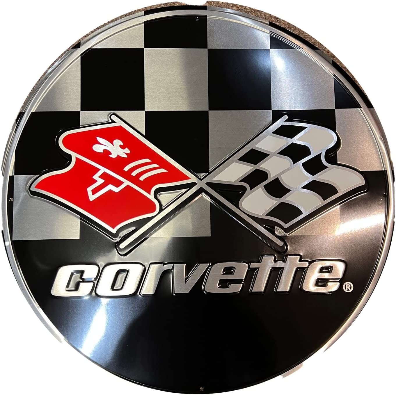 HANGTIME Corvette with Racing Flags 12 inch Circle Sign gallery