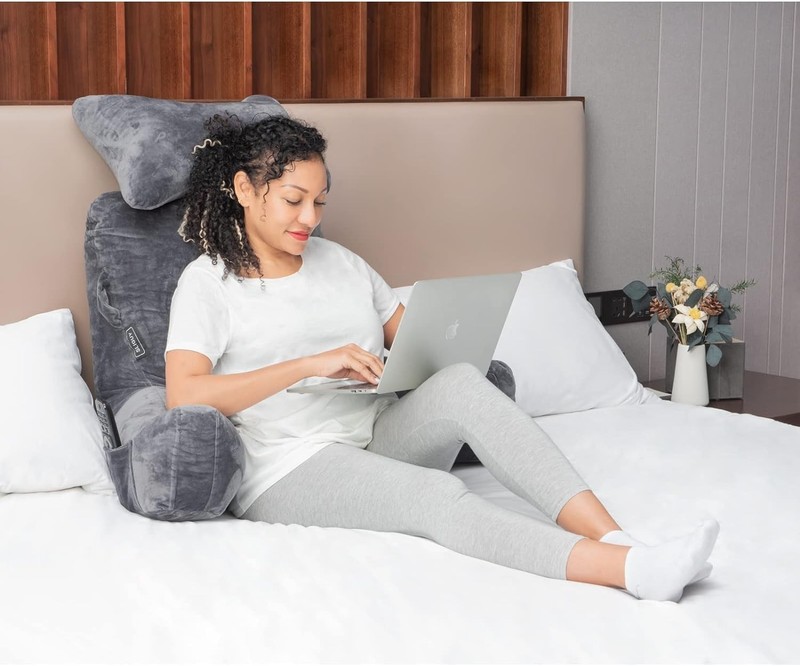 Soft 31" Reading Pillow with Neck Roll & Pockets - Perfect for Relaxing & Gaming gallery