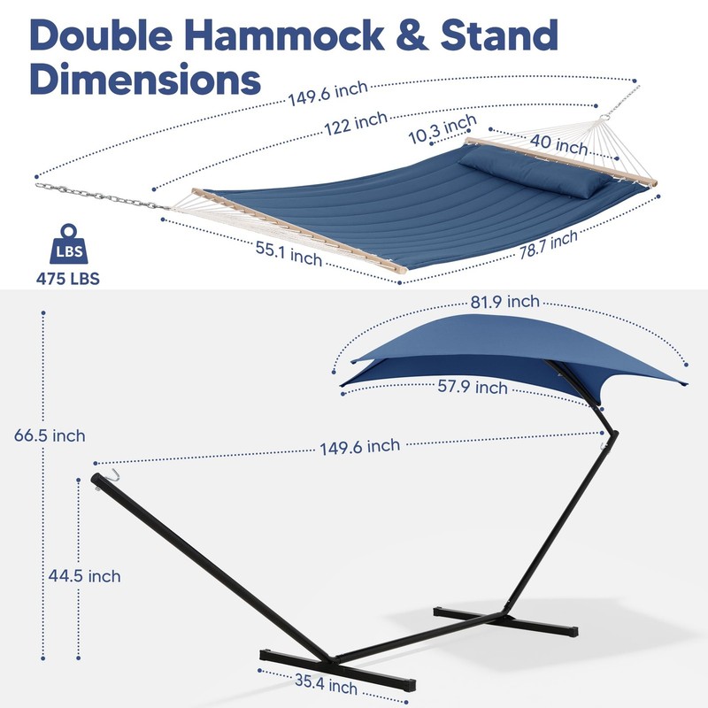 Hammock with Stand 475 lbs Capacity Sunshade Porch Navy SUNCREAT Hammocks Patent gallery