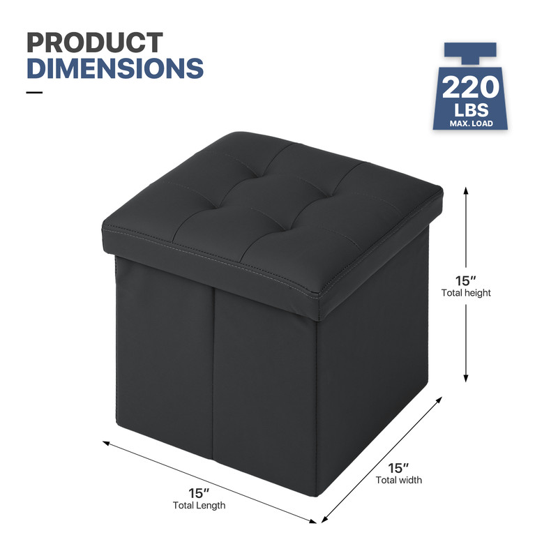 Faux Leather Black Storage Ottoman Classic Cube Seat Home Entryway Décor Benches gallery