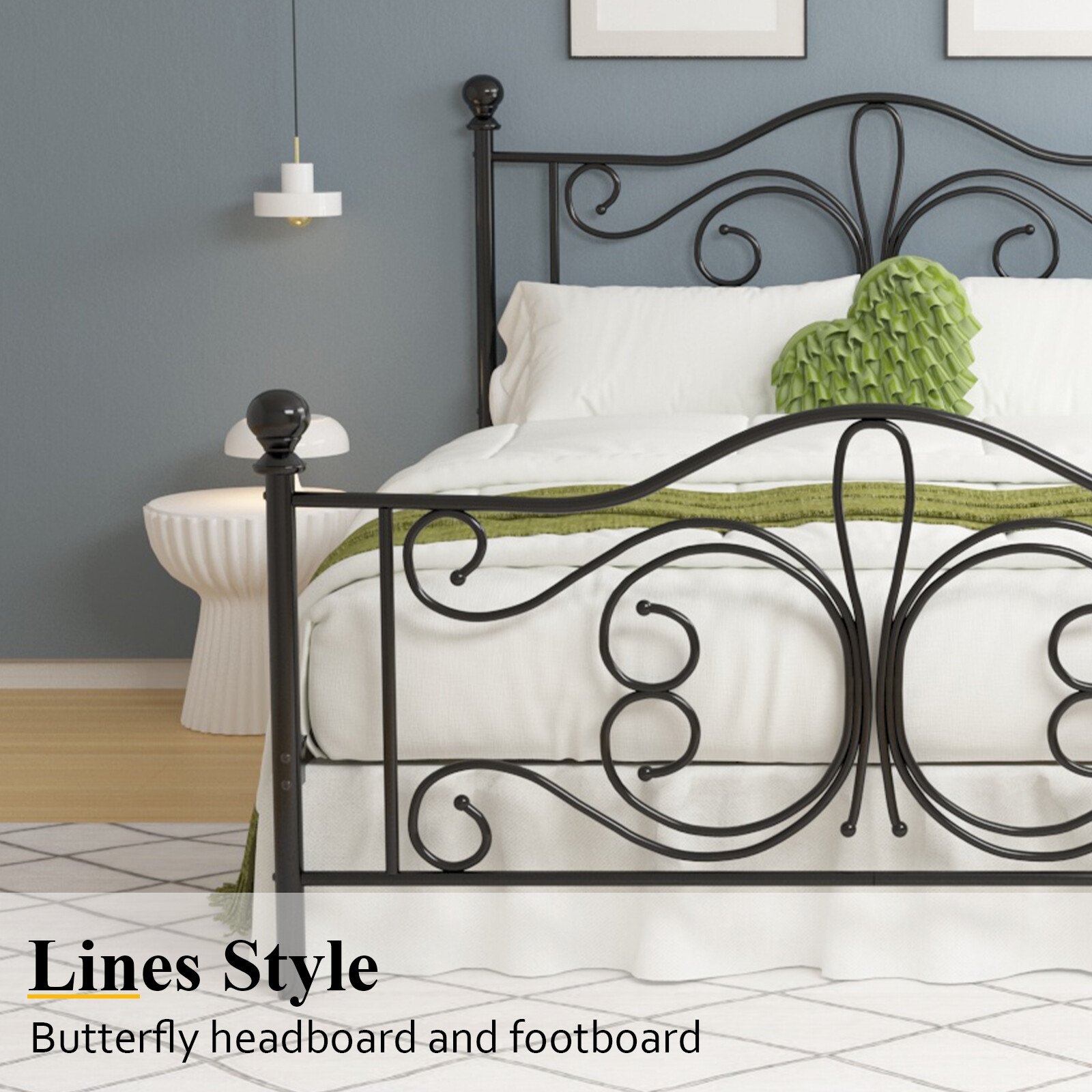 Full/Queen Size Metal Bed Frame with Butterfly Headboard and Footboard gallery