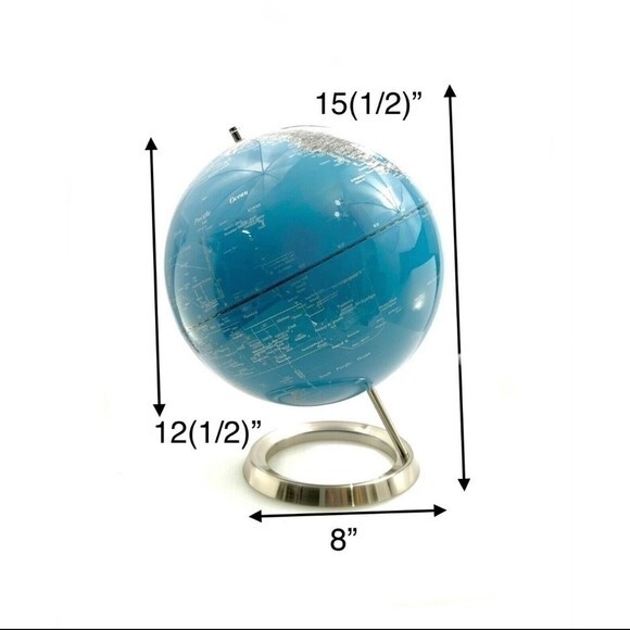 Modern World Globe Chrome Base Blue Silver Black Enamel 15.5” Home Office Decor gallery