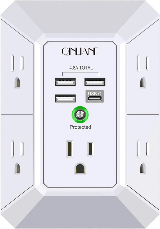 5 Outlet Extender Surge Protector Multi Plug Wall Adapter USB Charger Ports with gallery