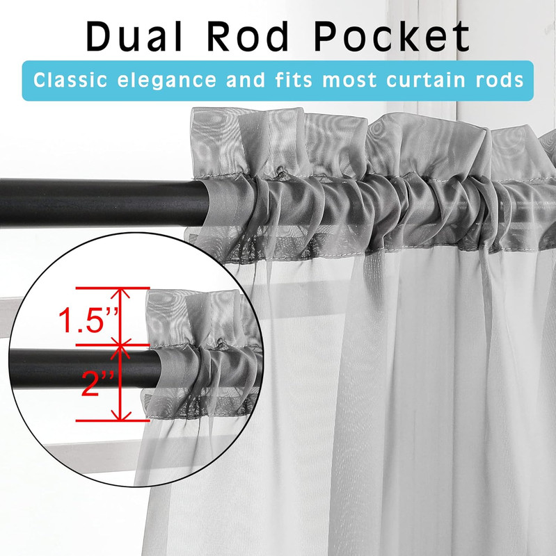 2 Panels Grey Sheer Curtains, 84" Length for Bedroom, Elegant Light Filtering Sh gallery