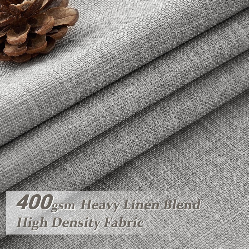 Light Grey Linen Dual Layer Curtains 102 Inches Long Panels 2 Set for Office,... gallery