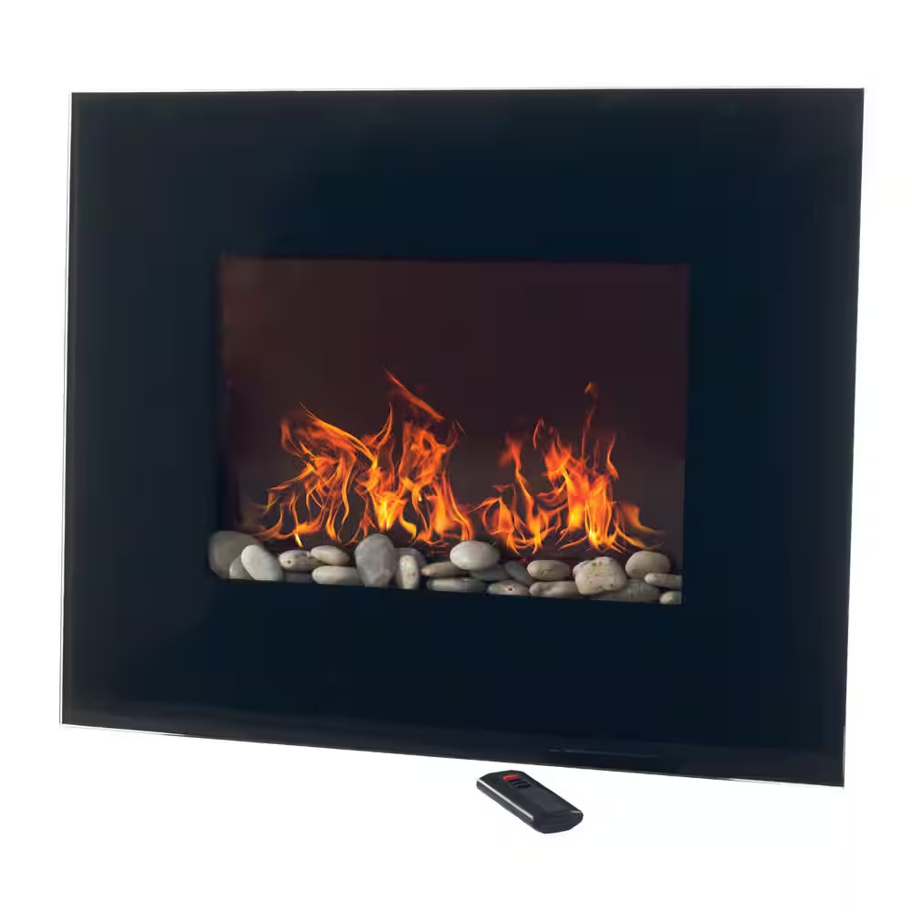 26 In. Glass Panel Wall Mount Electric Fireplace and Remote in Black gallery
